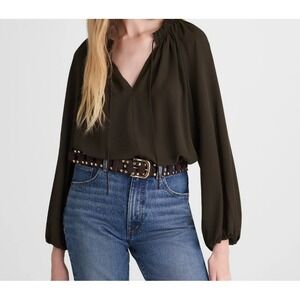 Madewell Long-Sleeve Tie-Neck Top Blouse Midnight Olive NY328 Small NWT peasant